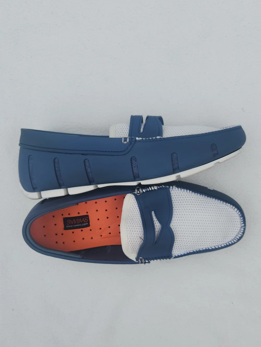 ​SWIMS Men's Penny Loafer Navy Blue White Water Resistant Boat Shoes Size 7